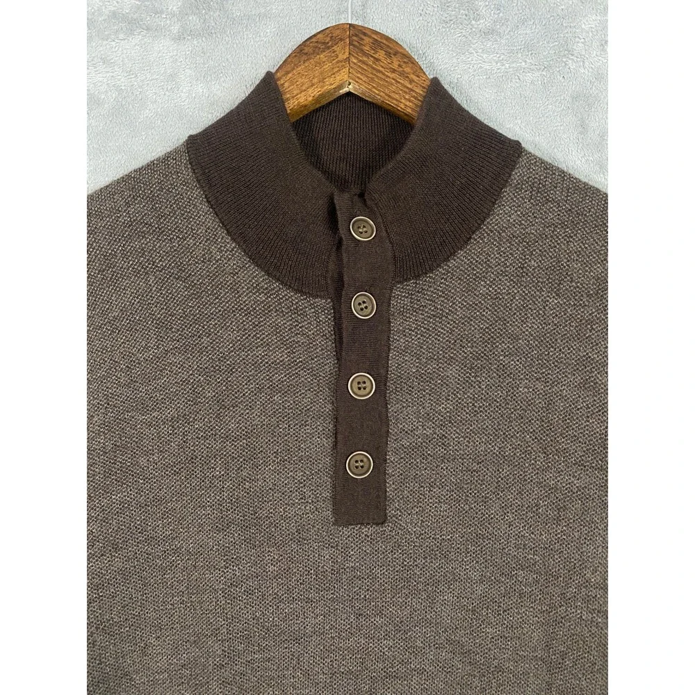 UNTUCKit Sweater Sz XL Brown Sorensen Merino Wool Mock Neck Button Knit Classic